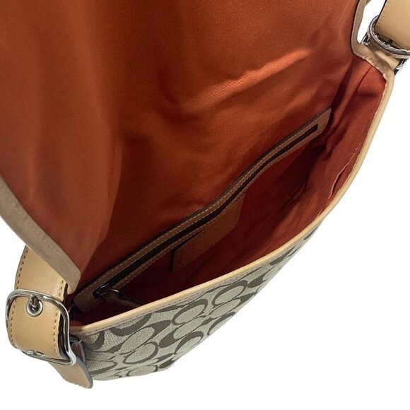 Auth COACH Signature Small Messenger 6842 Khaki Light Brown Jacquard Leather - Picture 7 of 12